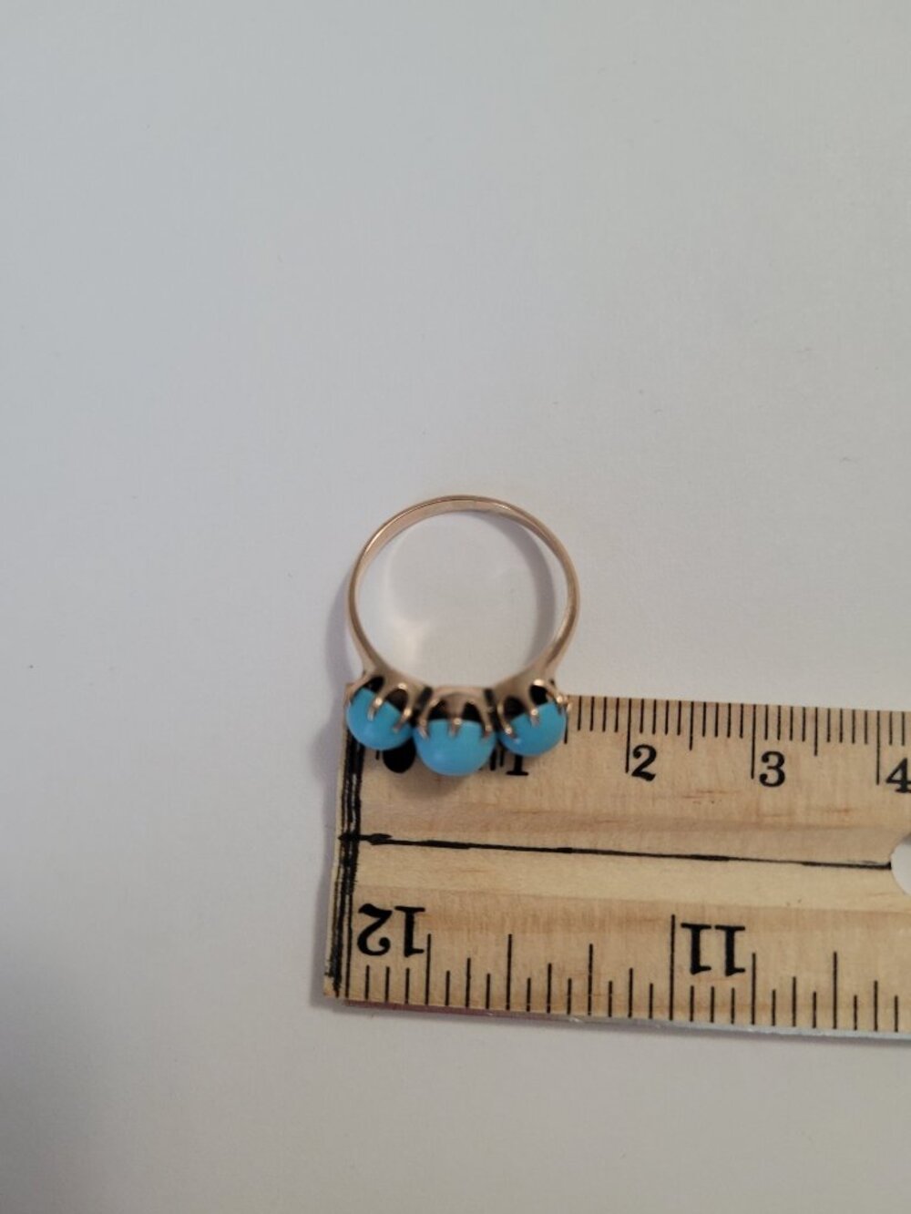 Turquoise Antique Gold Ring Victorian 3 Blue Stones 10k December Birthstone - Picture 15 of 16